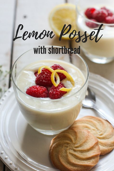 Lemon Posset with Shortbread Lemon Posset Recipe, Vegan Dessert Recipes Easy, Posset Recipe, Vegan Dessert Recipe, Healthy Vegan Dessert, Lemon Posset, Vegetarian Party Food, Vegan Shortbread, Cheesecake Vegan