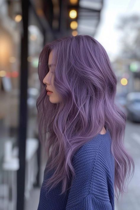 Get cozy and cool with 15 winter hair colors you'll love. These shades are perfect for warming up those chilly days. Cool Lavender Hair, Smokey Purple Hair Color, Purple Ashy Hair, Cute Hair Dye Ideas For Brunettes, Ash Purple Hair Color, Smoky Purple Hair, Hair Colours For Winter, Dark Lavender Hair, Shades Of Ash Blonde