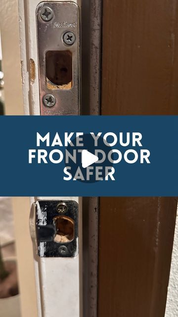 Useful University on Instagram: "MAKE YOUR FRONT DOOR SAFER

Little known fact: Doors are actually fairly easy to kick in. 

One of the reasons for this is that builders often use small screws to attach the strike plates for the door knob, deadbolt, and door hinges. Obviously the door material also plays a factor in this, but we’re all about controlling the controllables. 

So without getting a whole new door, how can you make your front door safer? 
> Consider replacing the strike plate and hinge screws with longer screws.

All you need is a drill (edit: and apparently you’d need to be the Hulk to do it with a screwdriver!) and long screws from a hardware store. Take the old ones out, put the new ones in, and voila! 

Our strike plates had ~1” screws and our hinges had ~1/2” screws, so we Front Door Lock Ideas, Kick Plates For Front Doors, Front Door Locks Hardware, Front Door Hardware Ideas, Squeaky Door Hinges, Front Door Security, Squeaky Door, Replacing Front Door, Door Handle With Lock