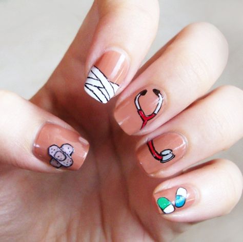 Nurse Nail Designs, Doctor Nails, Nurse Nails, Disney Inspired Nails, Art Deco Nails, Acrylic Nails Coffin Pink, Great Nails, Nail Polish Designs, Best Acrylic Nails