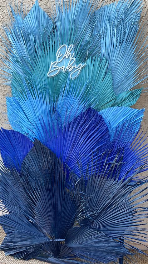 Palm Leaf Backdrop, Mexican Catering, Leaf Backdrop, Tropical Blue, Blue Balloons, Palm Leaf, Palm Leaves, Baby Boy Shower, Baby Shower Decorations