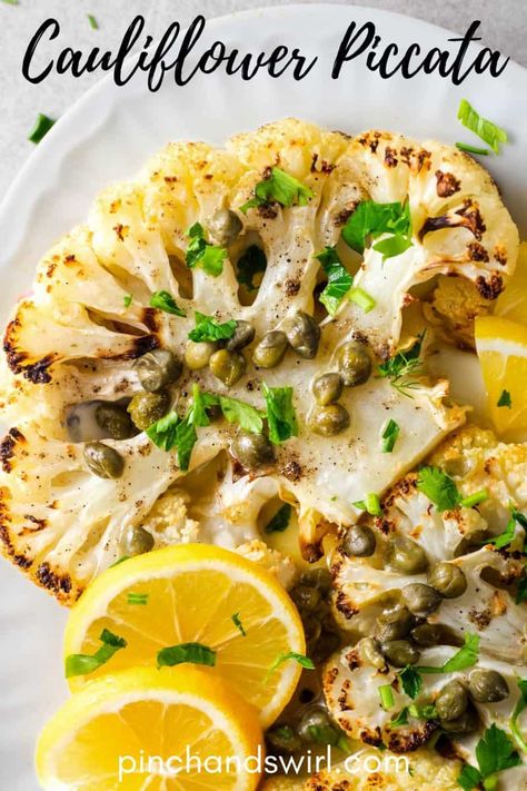 Cauliflower Piccata Recipe, Spinach Cauliflower Recipes, Italian Cauliflower Recipes, Cauliflower Dessert, Cauliflower Piccata, 2024 Prep, Lemon Garlic Chicken Pasta, Italian Cauliflower, Vegetarian Alternatives