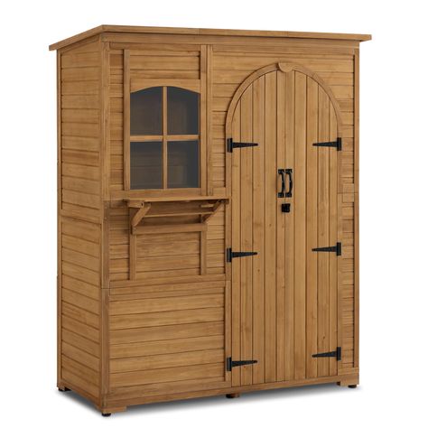 PRICES MAY VARY. House Shaped Design: This wooden storage cabinet resembles a small house; With a unique design that meets various storage needs while serving as a decoration, adding fun to your garden or indoor space Large Space: Spacious area for storing long tools, also features 3 shelves to help you store miscellaneous and segregate them; The ample space allows you to walk into the outdoor storage cabinet to organize and retrieve Anti Tip Bracket Kit: To enhance stability, the tool shed incl Gazebo With Storage, Patio Cabinet, Small Shed, Small Garden Shed, Outdoor Cabinet, Outside Storage, Tool Shed, Outdoor Wood Furniture, Wooden Storage Cabinet