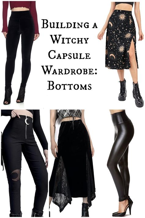 Witchy Goth Outfits Aesthetic, Subtle Witchy Outfits, Witchy Wardrobe Essentials, Witchy Bohemian Fashion, Witchy Loungewear, Capsule Wardrobe Goth, Gothic Capsule Wardrobe, Witchy Wardrobe Style, Witchy Capsule Wardrobe