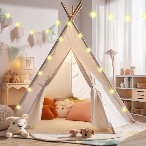 Toddler Reading Corner, Teepee Tent Party, Playhouse For Boys, Toddler Reading Nooks, Toddler Play Tent, Indoor Teepee, Girls Tent, Boys Playhouse, Toddler Tent