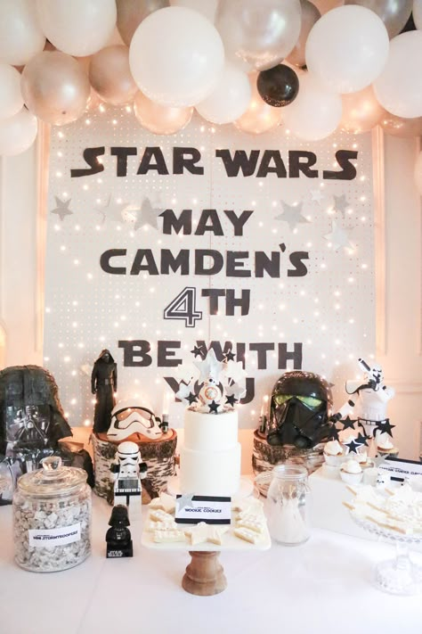 Girly Star Wars Party, May The 4th Be With You Birthday Party, Star Wars One Year Birthday, First Birthday Party Ideas Girl, Baby First Birthday Party Ideas, Darth Vader Birthday Party, Lego Star Wars Birthday Party, Lego Star Wars Birthday, Star Wars Themed Birthday Party