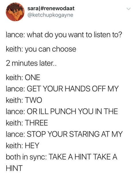 I AM NOT UR MISSING LINK LEMME TELL YOU WHAT I THINK... TAKE A HINT TAKE A HINT!! Voltron Fanart Funny, Voltron Langst Fanfic, Lotor Voltron Funny, Voltron Lance Dies Comic, Take A Hint, Voltron Memes Funny, Cats Tumblr, Klance Fanart, Klance Comics