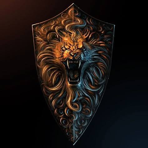 Shields Gold Lion Wallpaper, Shield Designs, Shield Tattoo, Rpg Items, Dark Souls 2, Medieval Shields, Fantasy Items, Lion Wallpaper, D D Items