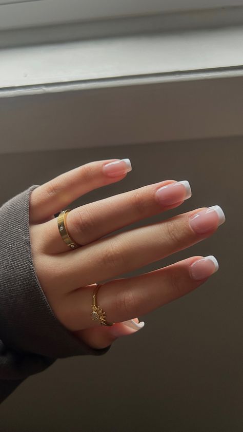 classic french gel sqaure nails #gelnails #frenchnails #square #nails #nailinspriation #aesthetic #elegant #classy French Soft Square Nails, Elegant Nails Classy French Tips, Clean Girl Nails Square, Elegant Square Nails, Round Square Nails, Sqaure Nails, Soft Girl Outfits, Square Nail Designs, Aesthetic Nails