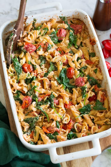 Baked Feta Pasta - Tik Tok Pasta - Cooking Classy Spinach And Feta Pasta Bake, Tok Tok Pasta, Feta Tomato Spinach Pasta Bake, Feta Pasta Bake With Spinach, Feta Spinach Tomato Pasta, Baked Feta Pasta With Spinach, Pasta Recipes Feta, Feta Pasta Bake With Chicken, Tik Tok Baked Feta Pasta