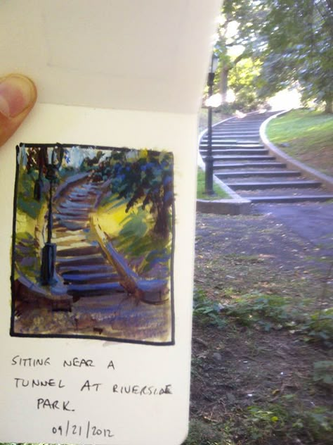 MarcoBucci - showing how W/C sketches are so much more interesting than photos...: Marco Bucci Watercolor, Sketching Outside Aesthetic, Plein Air Sketch, Urban Sketching Reference Photos, Marker Sketchbook, Marco Bucci, Park Sketch, New York Park, Live Sketch