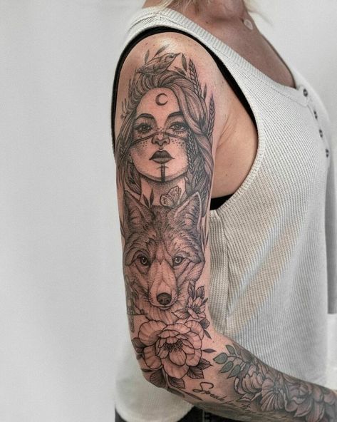 Nature Tattoo Designs, Mother Nature Tattoo, Mother Earth Tattoo, Nature Tattoo Ideas, Lucky Tattoo, Arm Sleeve Tattoos For Women, Earth Tattoo, Mother Nature Tattoos, Nature Tattoo Sleeve