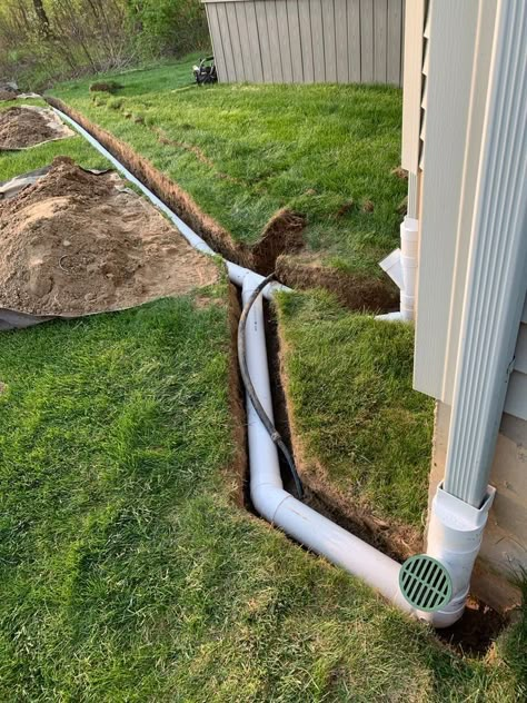 Water Drainage Ideas Yards Driveways, Ideas For Downspout Drainage, Drainage Around House Foundation, Underground Drainage System, Outdoor Drainage Ideas, Underground Patio, Gutter Drainage Ideas, Underground Gutter Drainage, Drainage Solutions Landscaping