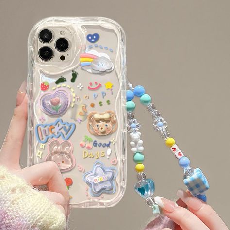 PRICES MAY VARY. 【Cute Phone case for iPhone 13 pro max】This phone cover case is made of non-yellowing transparent TUP material, with sensitive and accurate keys to grasp every operation, making your use more smooth and convenient. 【3D cute floral】The appearance of the case has many kawaii 3D three-dimensional bear, rabbit, heart, pentagram, clouds and other patterns, perfect for girls, full of girlhood and cute sense. 【Aesthetic Phone Charm】 phone case also comes with a bear chain and ice cream Capas Samsung, Floral Aesthetic, Chain Lanyard, Cute Phone Case, Bottle Jewelry, Aesthetic Phone Case, Bottle Bag, Cute Bear, Cute Phone Cases