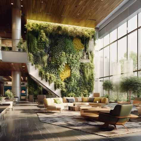 Biophilic Design Interiors Healthcare, Biofilia Interior Design, Wellness Center Architecture, Healing Architecture, Garden Ceiling, Jungle Floor, Wellness Center Design, Lobby Designs, Hotel Lobby Lounge