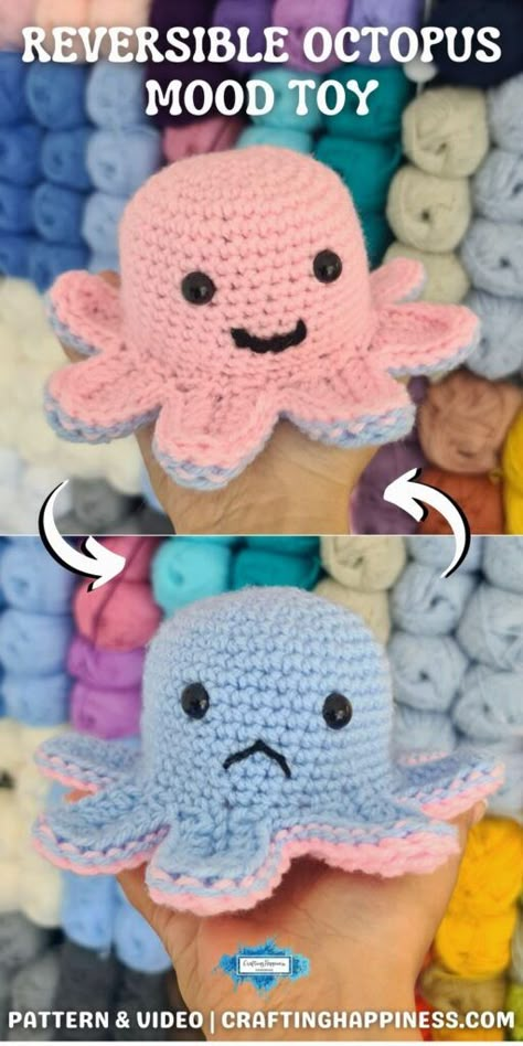 Crochet No Sew Octopus Free Pattern, Amigurumi Fidget Toy, Crochet Blue Yarn Ideas, Crochet Small Octopus, Crochet Stuff To Sell Ideas, Crochet Items For Kids, Crochet Small Toys, Crochet Gift For Kids, Crochet Stuffed Animals For Beginners