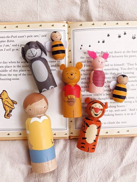 Winnie the Pooh and Friends Wooden Peg Dolls - Etsy Australia Peg Dolls Ideas, Bead Dolls, Tigger Eeyore, Magical Childhood, Dolly Pegs, Wooden People, Wooden Peg Dolls, Winnie The Pooh And Friends, Pooh And Friends