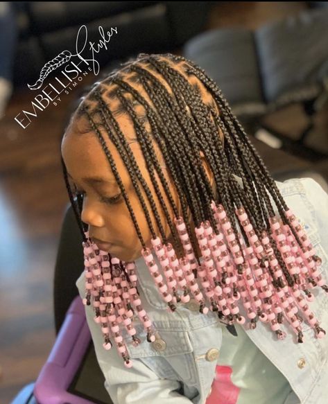 Braided Styles For Black Girls Kids, Braided Hairstyles For Black Hair Kids, Kid Knotless Braids, Girl Braids Hairstyles Kids Black, Black Kids Braided Hairstyles Natural, Knotless Box Braids With Beads, Lil Girl Hairstyles Braids, Lemonade Braids For Kids, Jumbo Knotless Box Braids