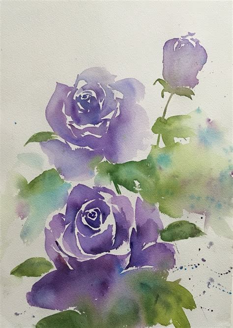 40 Realistic But Easy Watercolor Painting Ideas You Haven Purple Flowers Watercolor Painting, Purple Rose Drawing, Purple Rose Painting, Easy Watercolor Painting Ideas, Purple Watercolor Flowers, Easy Watercolor Painting, Watercolor Painting Ideas, Painting Roses, Roses Watercolor