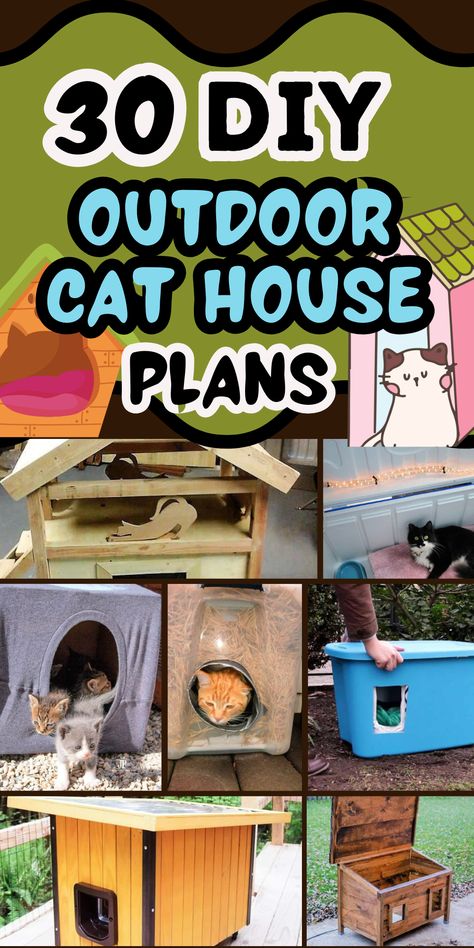 Give your outdoor cats a comfy place to call home with these easy and stylish cat house plans. Perfect for any DIYer! Outdoor Cats In Winter, Diy Heated Cat House Outdoor, Catio Ideas For Cats Outdoor, How To Build A Catio For Cats, Diy Insulated Cat House, Outdoor Cat House For Winter Diy, Diy Cat Shelter Outdoor, Diy Outside Cat House, Diy Outdoor Cat Shelter Winter