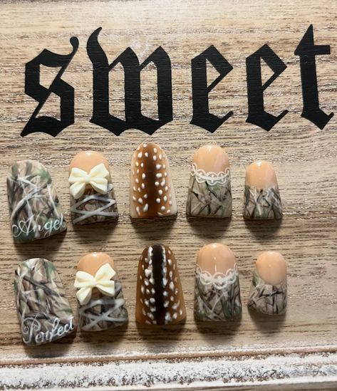 mice | woodland deer nail custom 🎀🦌 *sold* products: @beetlesgelpolish color polish and matte top coat @modelones top coat @morphebrushes… | Instagram Bambi Fall Nails, Camo Nails Short, Fawn Print Nails, Camp Flog Gnaw Nails, Deer Nails Designs, Deer Print Nails, Doe Nails, Deer Nail Designs, Hunting Nail Designs