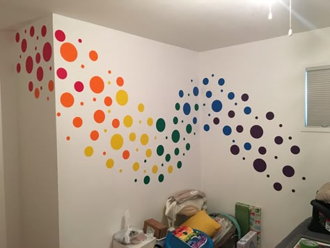 Diy Polka Dot Wall, How To Paint Polka Dots On Wall, Classroom Paint Colors Wall, Spotty Wall, Funky Wall Paint, Funky Wall Paint Ideas, Polka Dot Wall Mural, Polka Dot Walls Nursery, Polka Dot Accent Wall Nursery