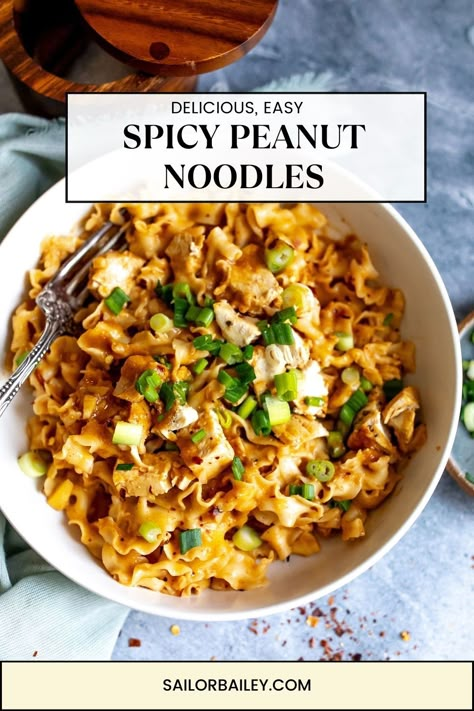 Peanut Noodles Recipe Chicken, Asian Peanut Noodles, Thai Chicken Pasta, Peanut Noodles With Chicken, Thai Chicken Noodles, Sailor Bailey, Spicy Peanut Noodles, Cozy Food, Noodles With Chicken