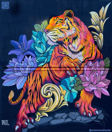 Tiger Wall Painting, Tiger Mural, Lion Mural, Modern Surrealism, Tiger Wall Art, Fantasy Concept, Photo Site, Jungle Print, Arts District