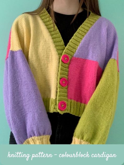 Color Block Cardigan Knitting Pattern, Colour Block Jacket, Colour Block Cardigan, Boys Quilt Patterns, Ladies Vest, Knitting Patterns Free Sweater, Knitting Machine Patterns, Color Block Jacket, Color Block Cardigan