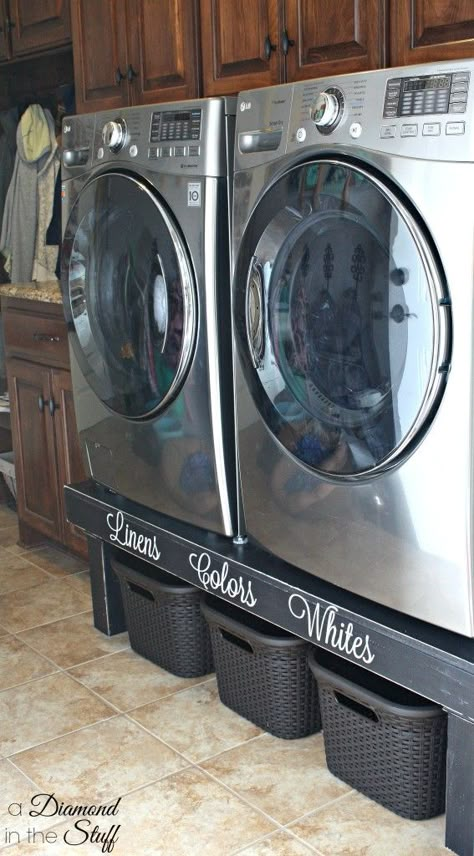 DIY Washer Dryer Pedestal - I would have to do this if we do front loaders again Washer Dryer Pedestal, Washer And Dryer Pedestal, Laundry Room/mud Room, House Laundry Room, Dream Laundry Room, Laundry Ideas, Laundry Closet, Home Laundry, Front Load Washer