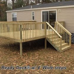 Ready Deck Gallery | Ready Decks Double Wide Porch Ideas, Porch For Camper, Wood Deck Plans, Mobile Home Porches, Mobile Home Deck, Manufactured Home Porch, Mobile Home Exteriors, Mobile Home Renovations, Backyard Patio Deck