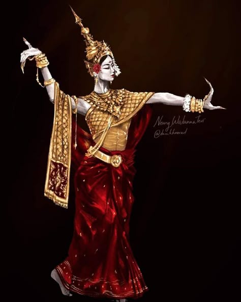 Southeast Asian Aesthetic, Thai Dance, Cambodian Dress, Indonesian Wedding, Cambodian Art, Thailand Art, Southeast Asian Arts, Indonesian Art, Fashion Illustrations Techniques