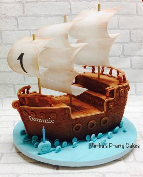 Pirate ship cake - Cake by Mirtha's P-arty Cakes - CakesDecor Pirate Boat Cake, Nautical Cakes, Pirate Ship Cake, Pirate Cakes, Pirate Birthday Cake, Pirate Ship Cakes, Ship Cake, Boat Cake, Nautical Cake