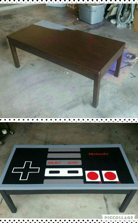 Gamer Coffee Table, Video Game Coffee Table, Nes Controller, Nerd Cave, Nintendo Controller, Video Game Party, Game Party, Garage Ideas, Trash To Treasure