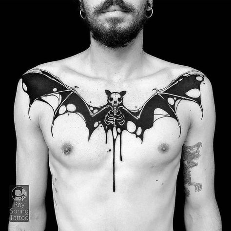 Skull Chest Piece, Bat Skeleton Tattoo, Skeleton Tattoo Ideas, Bats Tattoo Design, Underboob Tattoo Designs, Bat Skeleton, Bat Skull, Skeleton Tattoo, Bat Tattoo