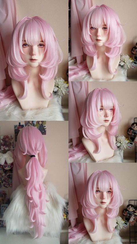 Styled Cosplay Wigs, Character Hair Ideas, Cosplay Wig Styling, Anime Hair Wig, Bleached Hair With Dark Roots, Hair Styles Art, Kawaii Wig, Cute Wigs, Fantasy Hairstyles