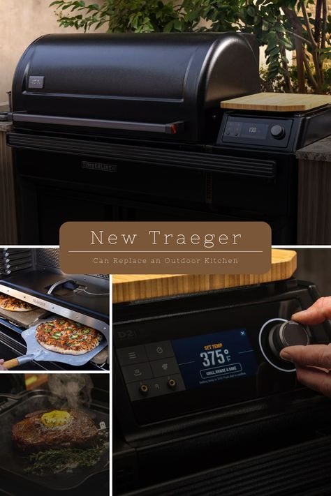 Traeger Timberline Xl Built In, Trager Grill Built In Kitchen, Traeger Grill Setup, Treager Outdoor Kitchen Design, Outdoor Kitchen With Traeger Grill, Traeger Outdoor Kitchen, Trager Grill, Smoked Pizza, Bbq Design