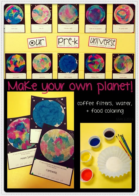 Coffee Filter Planets, Solar System Playdough, Preschool Planet Crafts, Solar System Activities For Preschool, Space Montessori, Space Activities Preschool, April Themes, Prek Themes, Space Lesson Plans