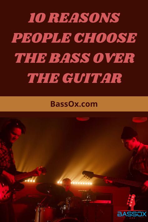 Bass player and guitarist playing next to one another with the text; 10 reasons people chose the bass over the guitar Guitar Practice, Guitar Tips, Guitar Strings, Why Do People, 10 Reasons, Why People, Rock Band, Bass Guitar, Acoustic Guitar