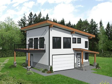 062G-0382: 2-Car Garage Apartment Plan Airy Interior, Contemporary Mountain Home, Sloped Roof, Carriage House Plans, Garage Loft, Garage Apartment Plans, Modern Presentation, Modern Mountain Home, Garage House Plans