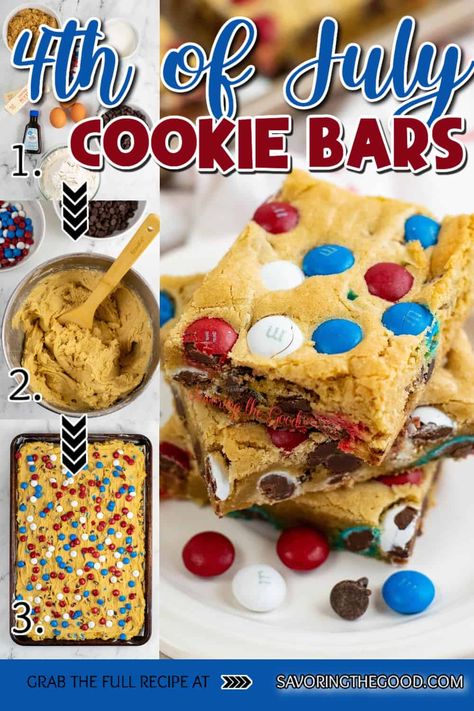 M M Cookie Bars, Chocolate Covered Bananas Frozen, Yummy Bars, Blue Recipes, Patriotic Cookies, Cookie Bars Easy, July Recipes, Easy Treat, Recipes With Few Ingredients