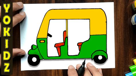 How to draw auto rickshaw easy Auto Rickshaw Drawing, Rickshaw Drawing, Land Transport, Auto Rickshaw, Transportation Crafts, Easy Loans, Gold Art Painting, Quirky Art, Kids Drawings