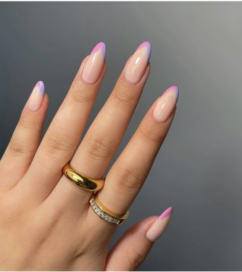 Purple V Tip Nails, Minimal French Tip, Almond Acrylic Nails Designs, Cotton Candy Nails, Purple Nail Designs, Popular Nail Designs, Purple Nail, Almond Acrylic Nails, Soft Nails