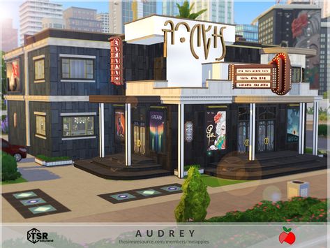 Ts4 Movie Theater, Sims 4 Movie Theater Cc, Sims 4 Movie Theater, Sims 4 Cinema, Old Movie Theater, Theatre Building, San Myshuno, Play Sims 4, Old Movie