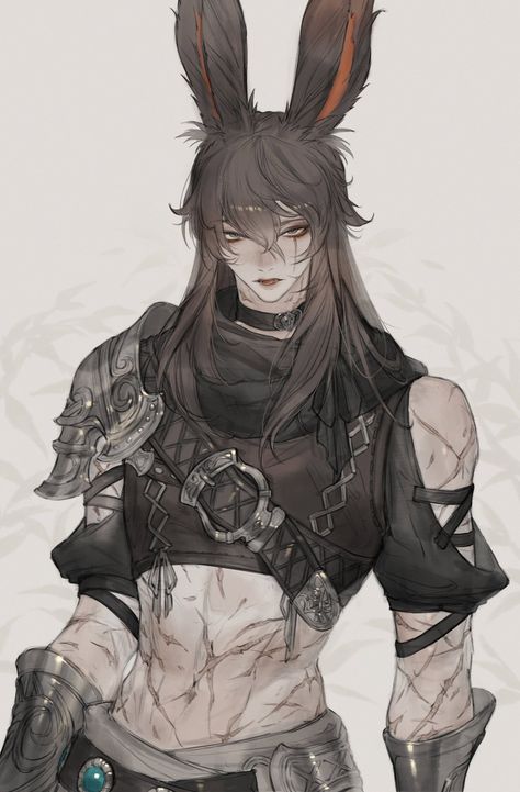 Bunny Hybrid Oc Male, Anime Men Art, Viera Male, Men Character Design, Man Character Art, Sleeves Drawing, Bunny Boy, Final Fantasy Art, 영감을 주는 캐릭터