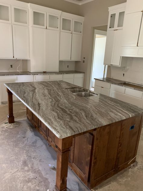 Brown Fantasy Granite Island 🙌  #Granite #GraniteCountertops #GraniteFabricator #GraniteMarbleDesign #kitchenremodel #kitchenideas #remodel #countertops #interiordesign #designtrends Kitchen With Fantasy Brown Granite, Fantasy Brown Granite Kitchen, Fantasy Brown Granite, Walnut Island, Granite Kitchen Island, Wooden Island, Fantasy Brown, Granite Island, Brown Granite