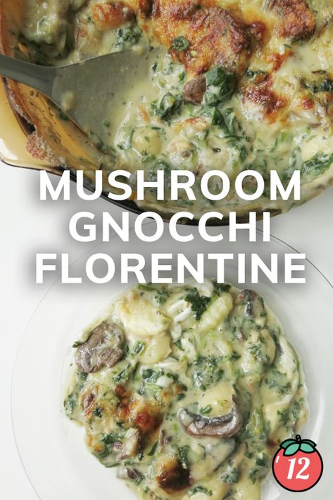 Mushroom Gnocchi Florentine | 12 Tomatoes Gnocchi Florentine, Mushroom Gnocchi, Tomatoes Recipes, How To Cook Gnocchi, 12 Tomatoes Recipes, Creamy Pasta Dishes, Potato Pasta, Hearty Meal, 12 Tomatoes