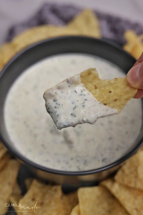 Mexican Ranch Dip, Mexican Chip Dip Recipes, Mexican White Sauce Recipe, Mexican Ranch, White Queso, Ranch Recipe, Charcuterie Inspiration, Ranch Dip, Chips And Salsa