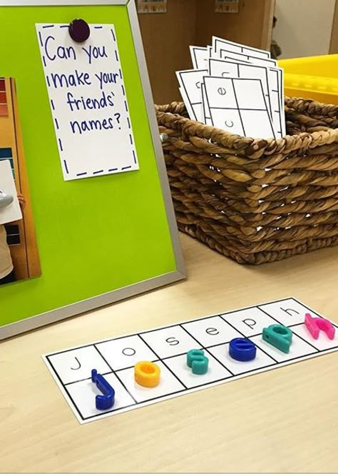 Name Stations Kindergarten, Outside Centers For Preschool, Pre K Ela Activities, Open House Preschool Activities, Reggio Emilia Language Activities, Reggio Emilia Writing Center, Preschool Writing Table Ideas, Letters Vs Numbers, Prek Name Practice