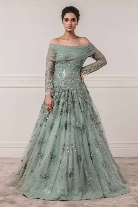 Buy Blue Tulle Off Shoulder Anarkali Gown For Women by Tarun Tahiliani Online at Aza Fashions. Off Shoulder Anarkali, Kunal Rawal, Ridhima Bhasin, Ridhi Mehra, Cape Jumpsuit, Gaurav Gupta, Neeta Lulla, Manish Arora, Anushree Reddy